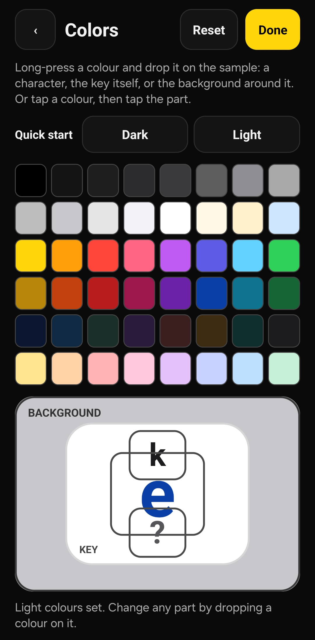 Choosing colours for a light keyboard